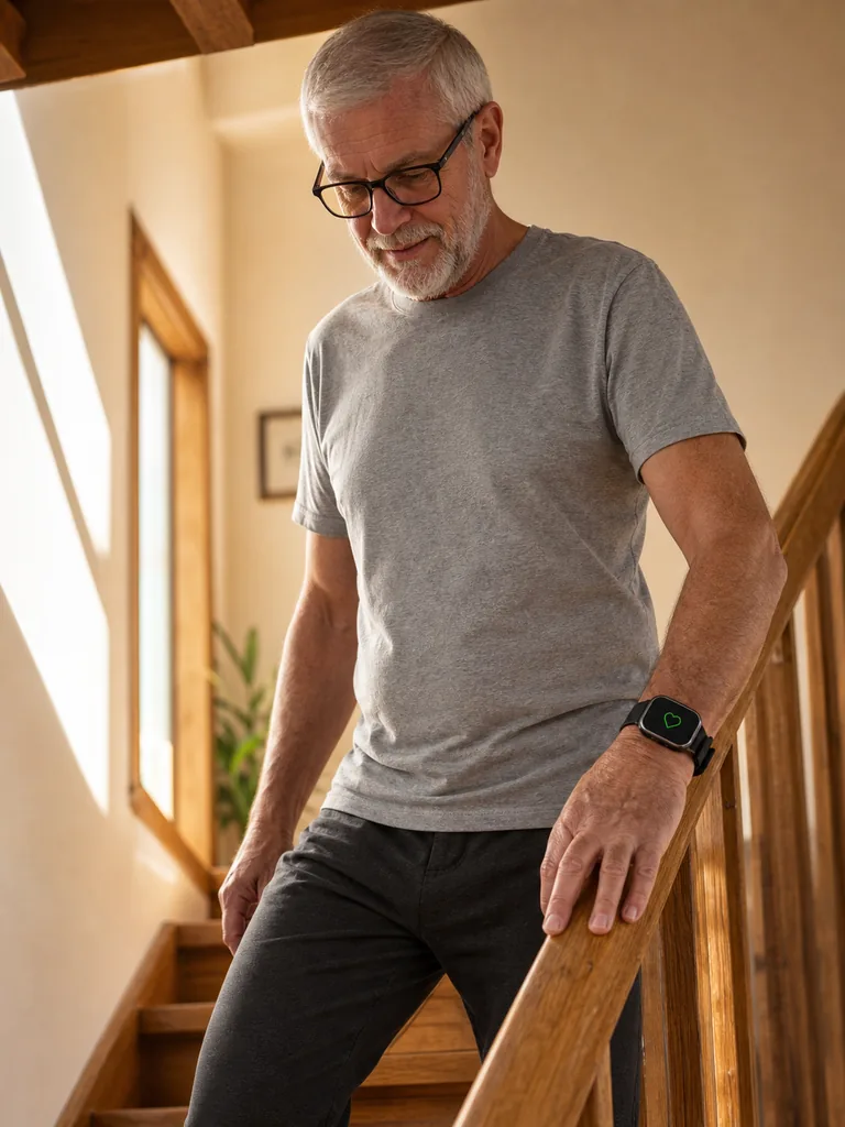 Senior mit smartangel® am Handgelenk
